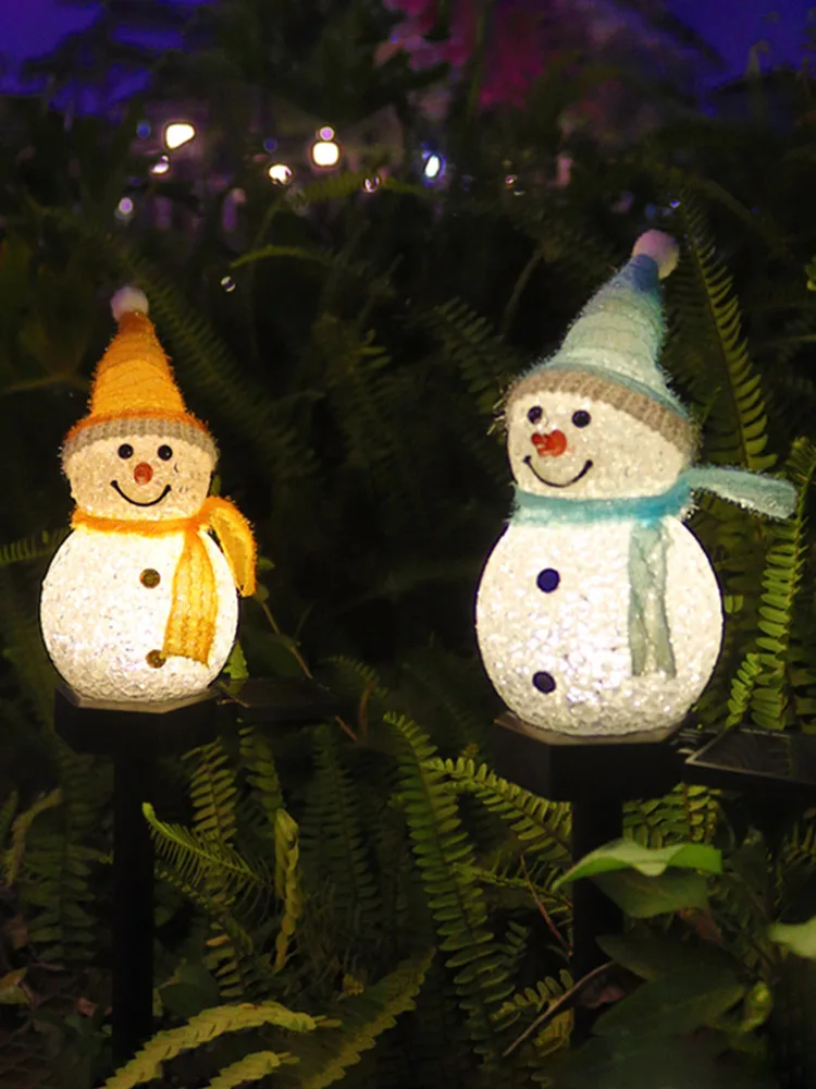 Ao ar livre led luz solar boneco de neve paisagem lâmpada decorações lâmpada do gramado série natal dos desenhos animados boneco de neve lâmpada à terra jardim