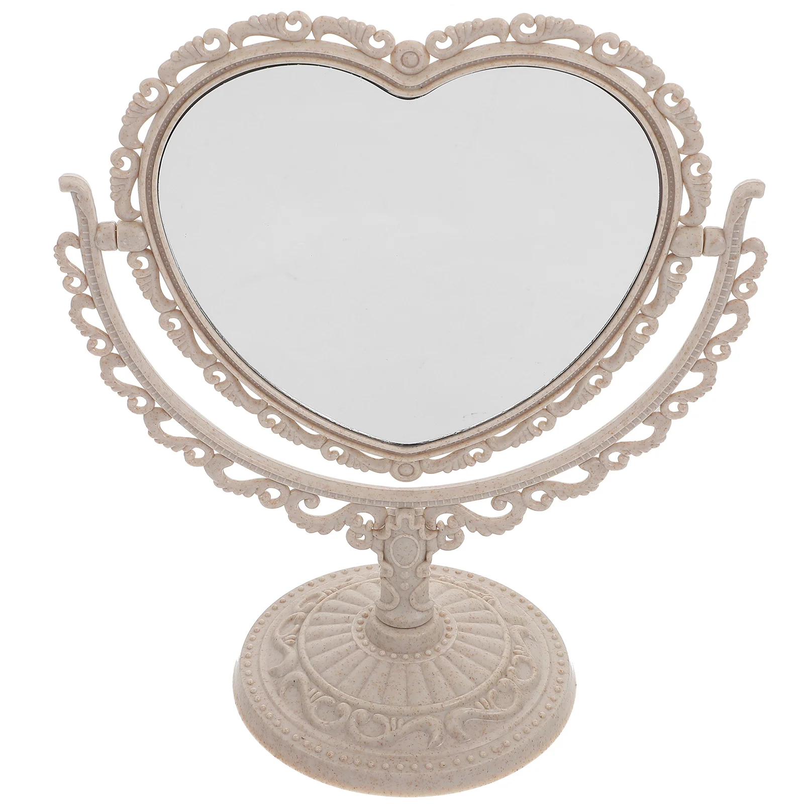 

Desktop Heart-Shaped Mirror Travel Office Plastic Make up Small Vintage