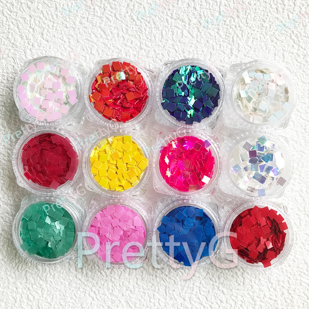 PrettyG 1 صندوق CRGS 3 مللي متر مربع بريق شكل معكرون ملون أوبال بريق مستطيل DIY بها بنفسك هلام مسمار الفن اكسسوارات الديكور