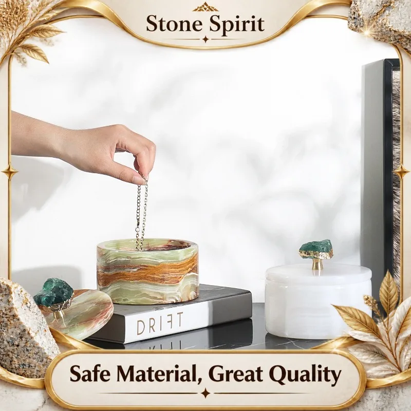 Natural Jade Storage Jar 10cm, Luxury French Jewelry Box, Decorative Home Decor for Desk Bedroom Dressing Table, Gift for Women