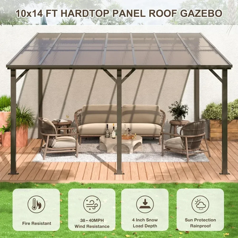 10' x 14' Outdoor Gazebos on Clearance with Aluminum Frame,Wall Mounted Gazebo & Pergola, Lean to Gazebo Awnings for Patio,Decks