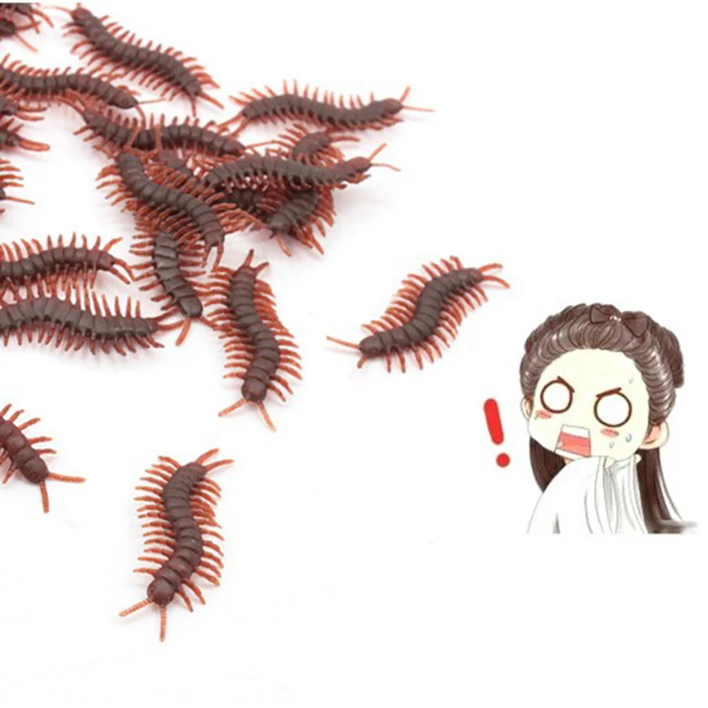 100 Pcs/1 Toys Halloween Tricky Props April Fools Day Artificial Centipede Fake Brown