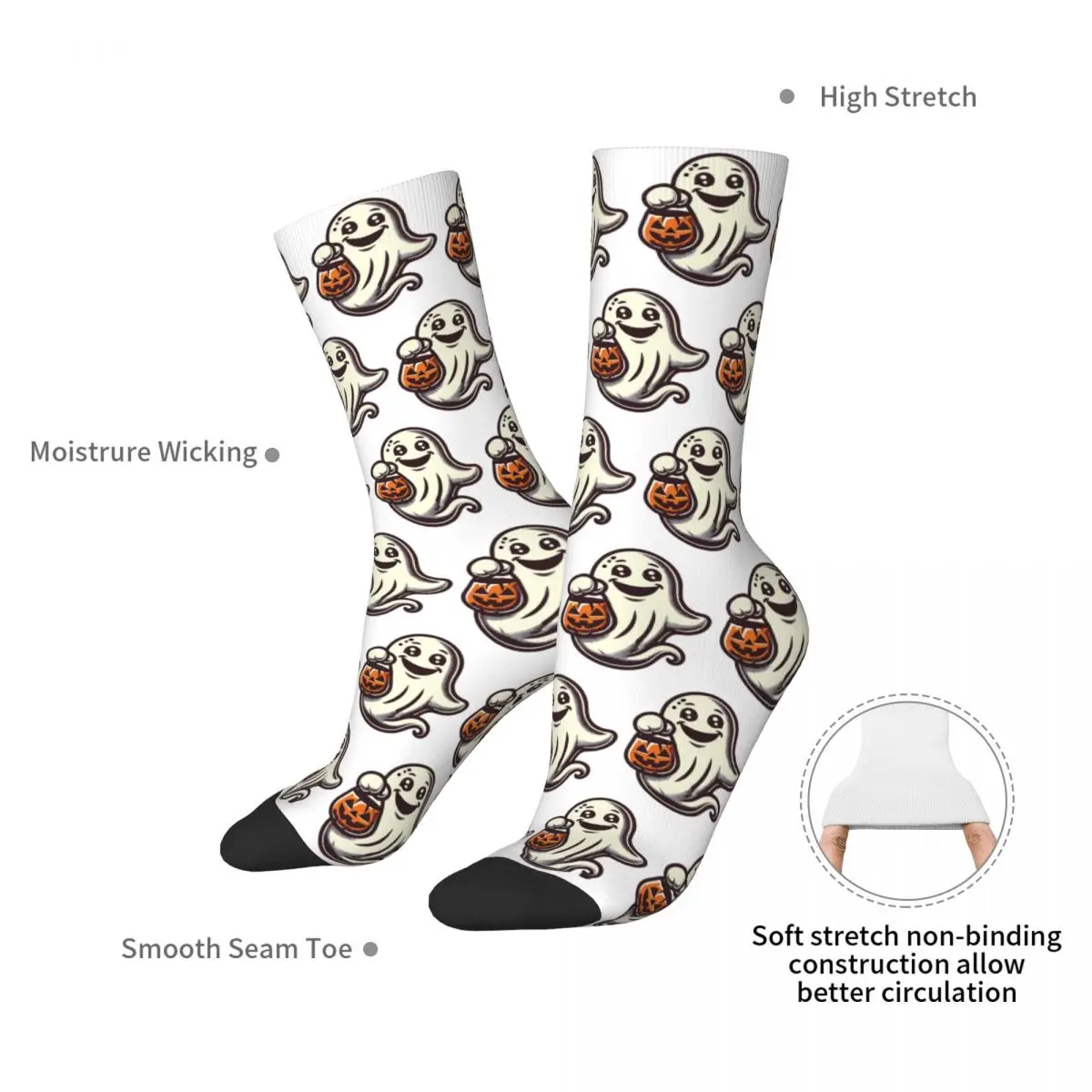 Cute Halloween Ghost Trick Or Treat Socks Harajuku  Stockings All Season Long Socks Accessories for Unisex Christmas Gifts