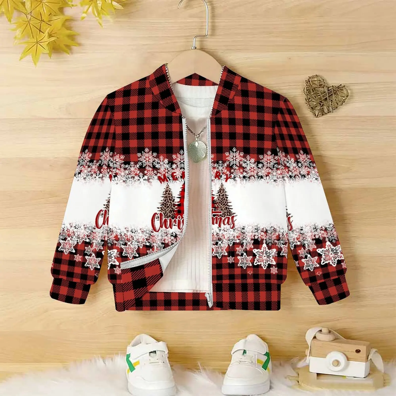 Fashion Tops Everyday Wear Kids Christmas Clothes Autumn Baseball Uniform Winter Zippered Long Sleeve Girls Printed Coats