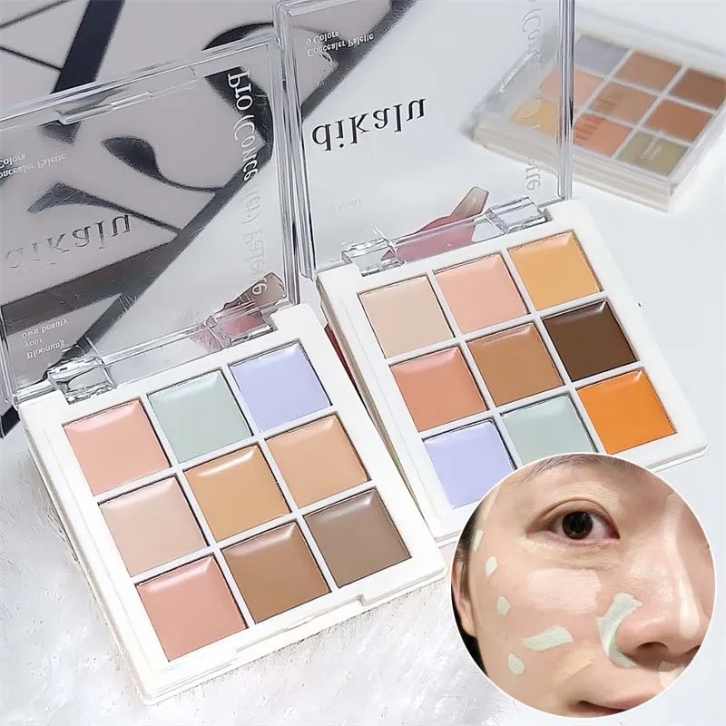 9-Farben-Concealer-Palette, vollständige Abdeckung, Farbkorrektur, dunkle Augenringe, Akne, wasserfest, langanhaltend, hellt den Hautton auf, Concealer