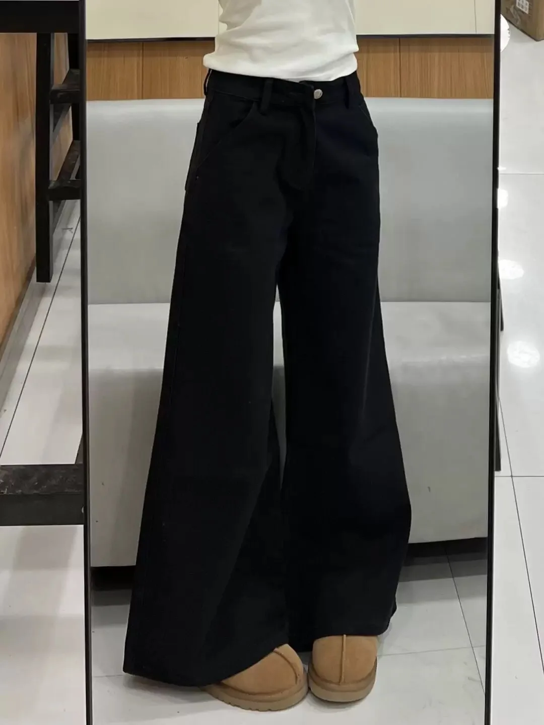 Pantaloni jeans a vita alta da donna larghi skinny neri gamba dritta autunno inverno stile Y2K