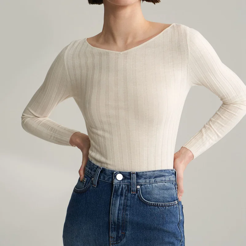 

New Thread Small V-neck Knit Sweater for Women Wool Blend Bottomed Pullover Tops Ladies All-matching Knitwears