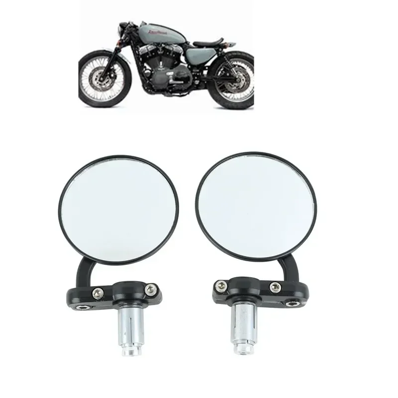

For Motorcycle Acsessories Black 3" Round 7/8" Handle Bar End Mirrors For Cafe Racer Bobber Bike