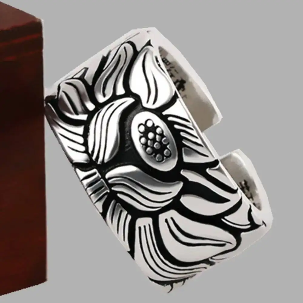 ماجيك الدينية الرجال النص متعة لوتس بوذا ويكا خاتم مقاوم خواتم حجم للنساء باراميتا القلب سوترا في المجوهرات البوذية #3