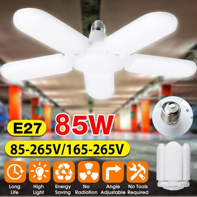  New Deformable LED Garage Ceiling Light Bulb 85W E27 AC85-265V Foldable Fan Blade Lights Lighting Industrial Lamp For Workshop 