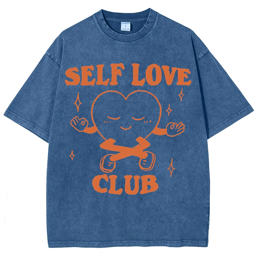 Fashion Loose T-Shirt Retro Round Neck Pullover Lines Cartoon Love And Letter Printing Designer New Trendy Short Sleeves