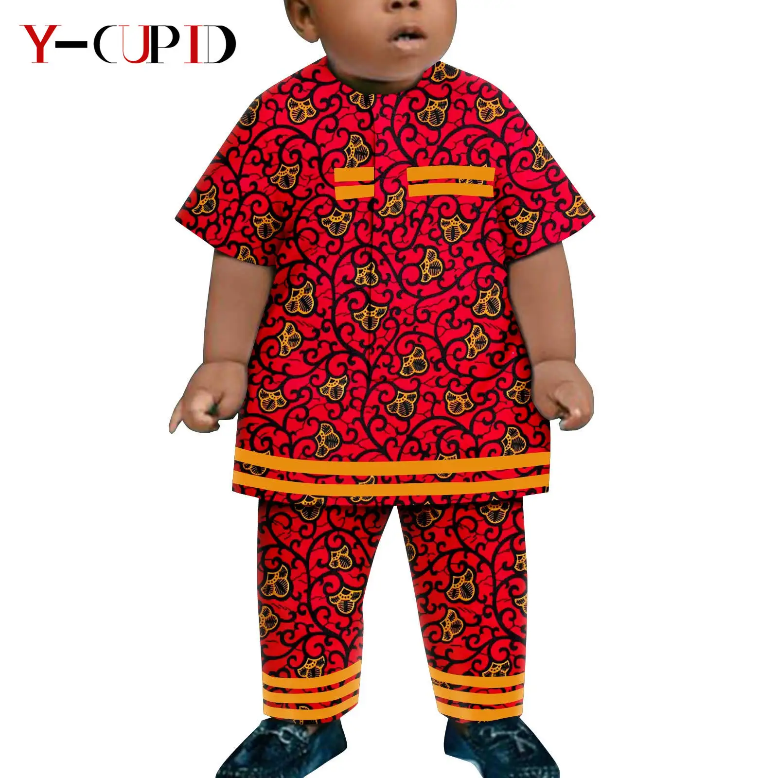 Roupas africanas para meninos roupas dashiki verão listrado topo e calça define bazin riche criança crianças algodão impressão outwear y 234021