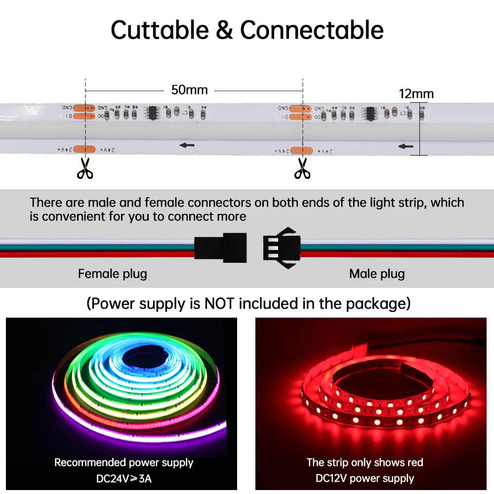 Tuya WiFi Smart WS2811 RGB COB LED Strip Light 12V 24V 720LEDs/m Addressable Pixel LED Tape Bluetooth LED Ribbon Bedroom Decorat