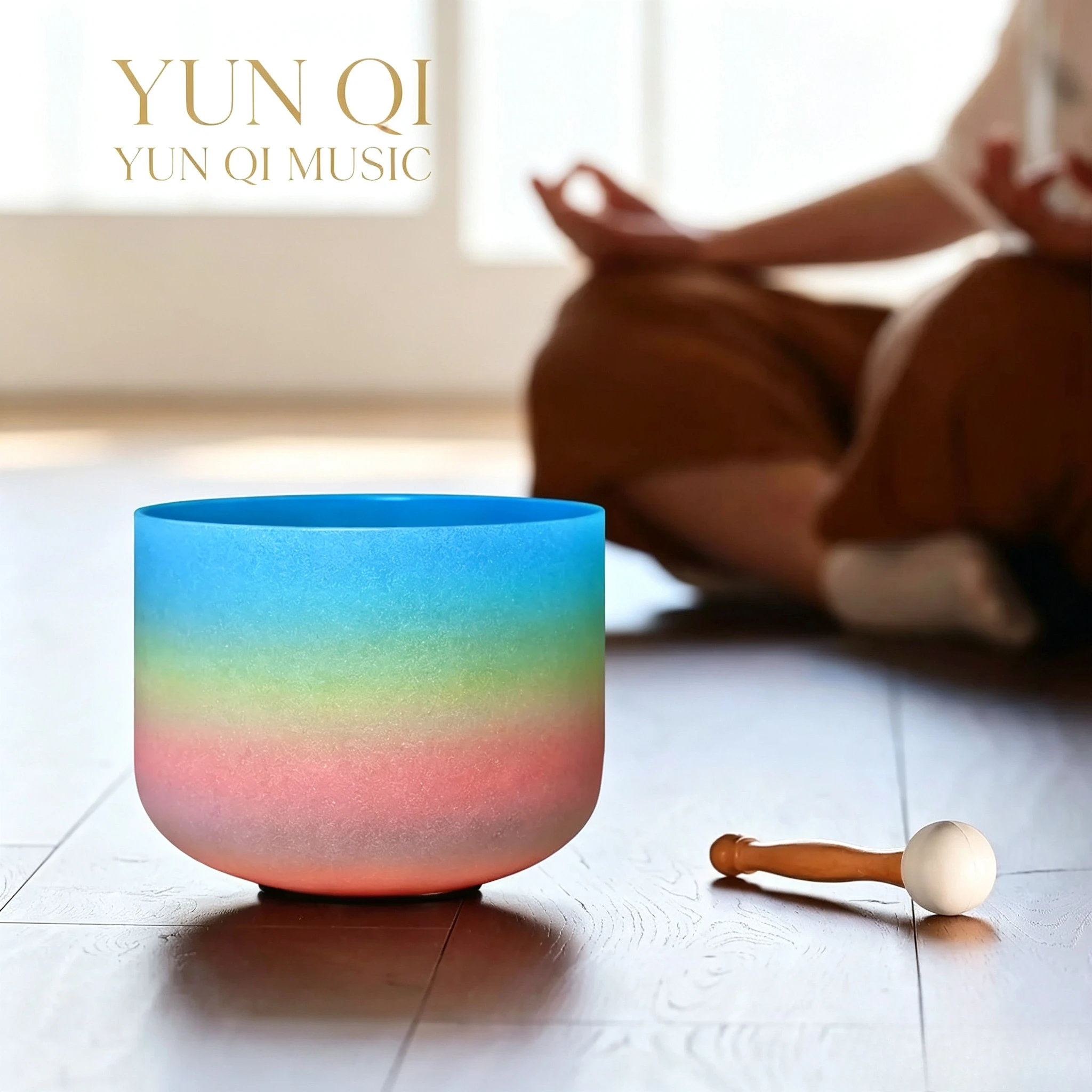 YUN QI MUSIC Bol chantant en cristal dégradé arc-en-ciel de 8 pouces 432 Hz, bol de guérison sonore, livraison rapide UE, équilibre des chakras, yoga, méditation, instrument de thérapie sonore