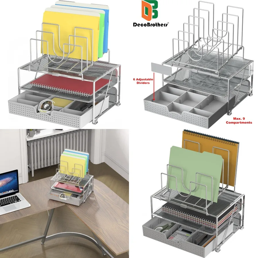 

Настольный органайзер для файлов DecoBrothers с двойным подносом и 5-папками серебристого цвета для эффективного управления офисним столом идеально подходит