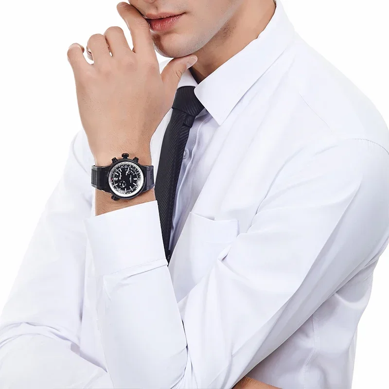 

Men's Standard-fit Solid Basic Dress Shirts Patch Single Pocket Male Classic Business Social Long-sleeve White Office Work Shirt