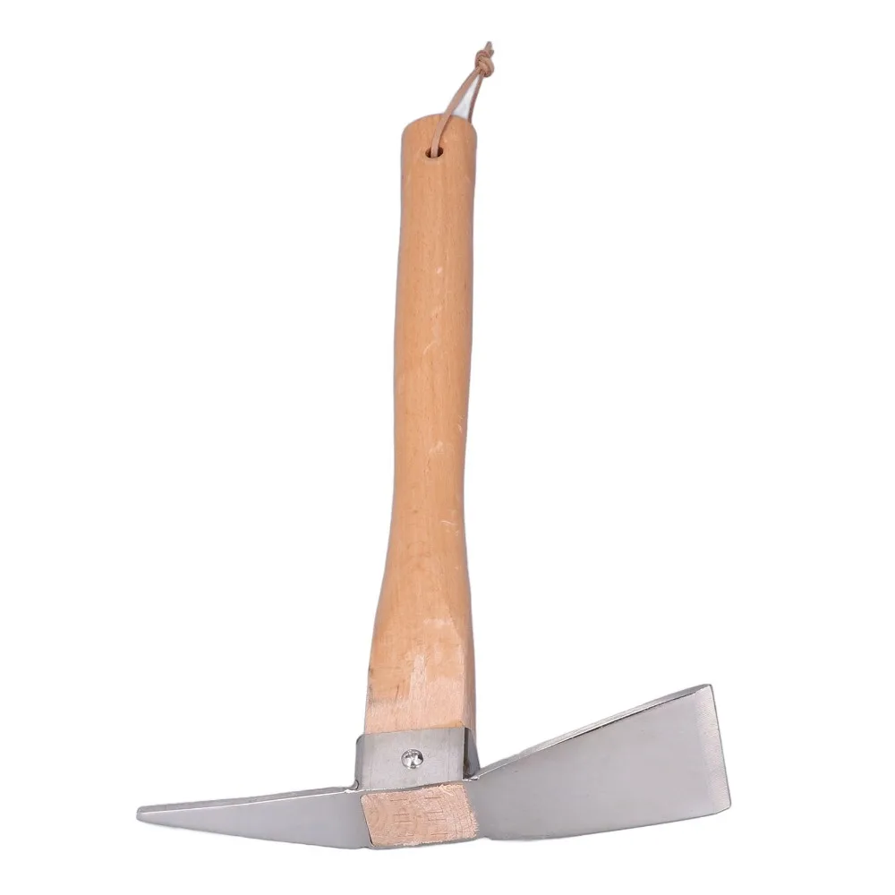 Durable Stainless Steel Pick Axe Detachable Silver Digging Tools Wooden Handle Multifunction Hand Cultivator