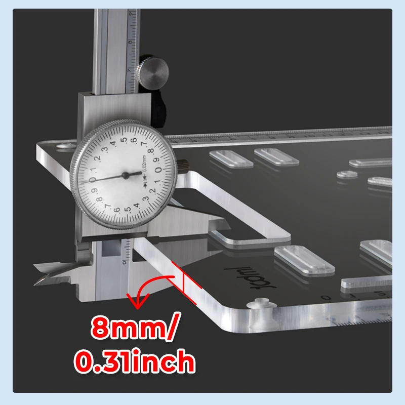 The 8mm thickened acrylic cutting base plate can be used as a small tool table or as an adjustable backer for trimming machines