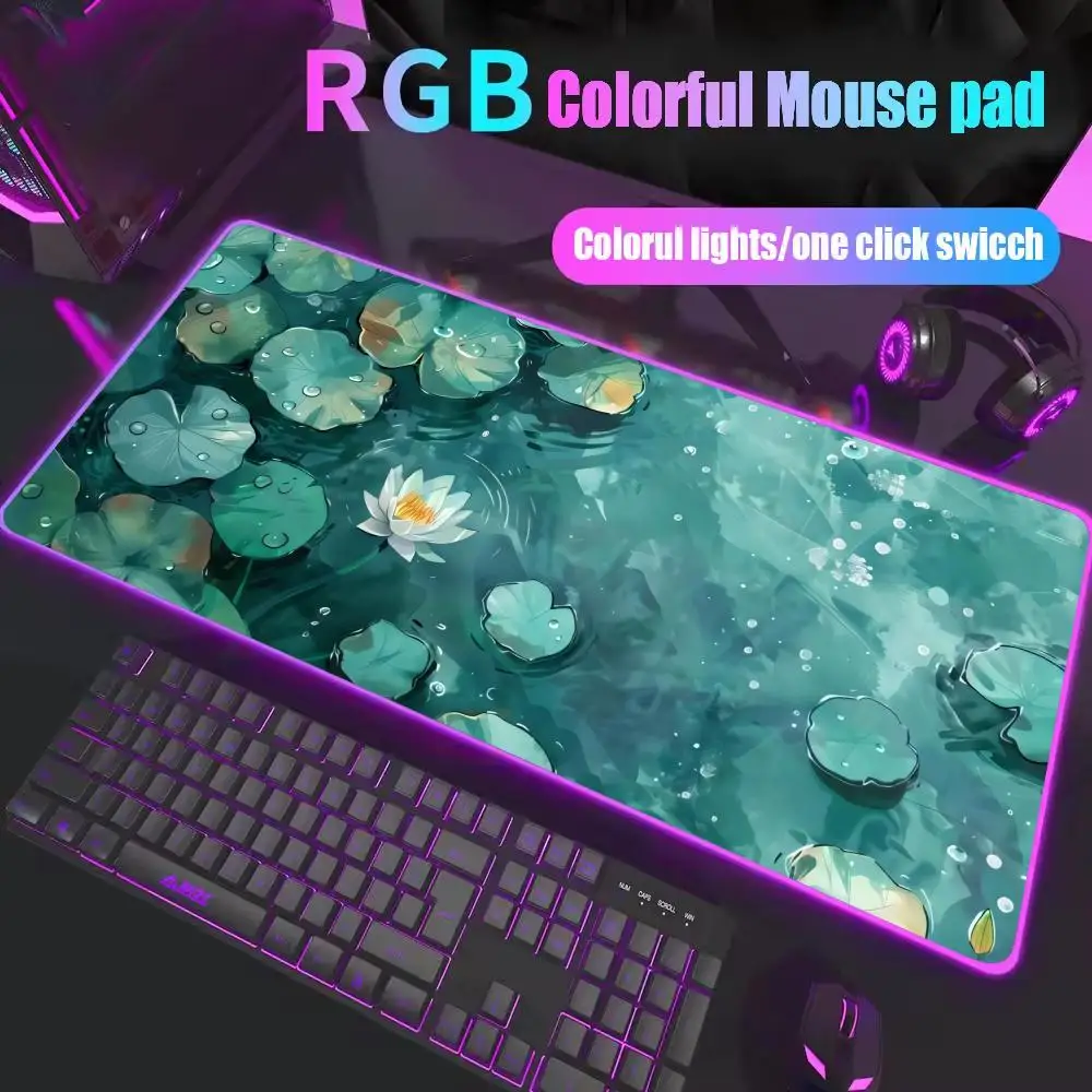 

Lotus scenery Mouse Pad XXL RGB Gaming Mouse Pad Gamer Accessories Large LED Light Mousepads PC Computer Desk Mat with Backlit