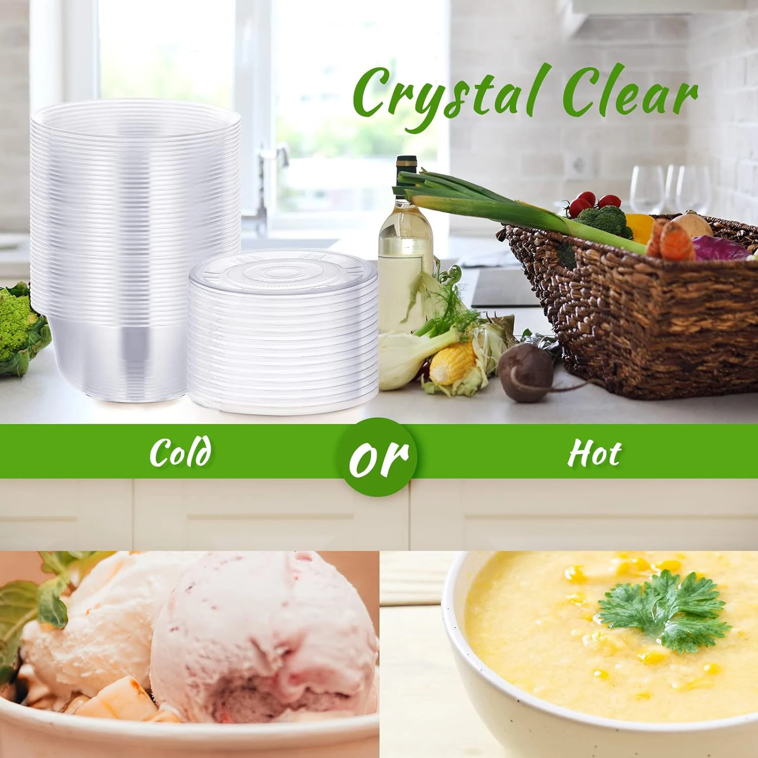 200 قطعة (100 مجموعة) أوعية بلاستيكية للاستعمال مرة واحدة: 300 مل/10 أونصة شفافة مع أغطية | أدوات مائدة للحفلات للكعك والوجبات الخفيفة والبودنغ #6