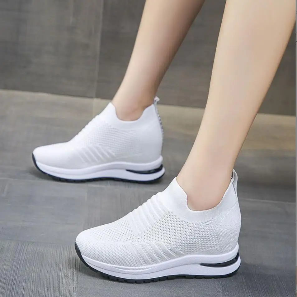 Women\'s Shoes 2024 Summer Hidden Heel Wedges White Pink Sneakers Female Platform Breathable Mesh Black High Heel Casual Shoes