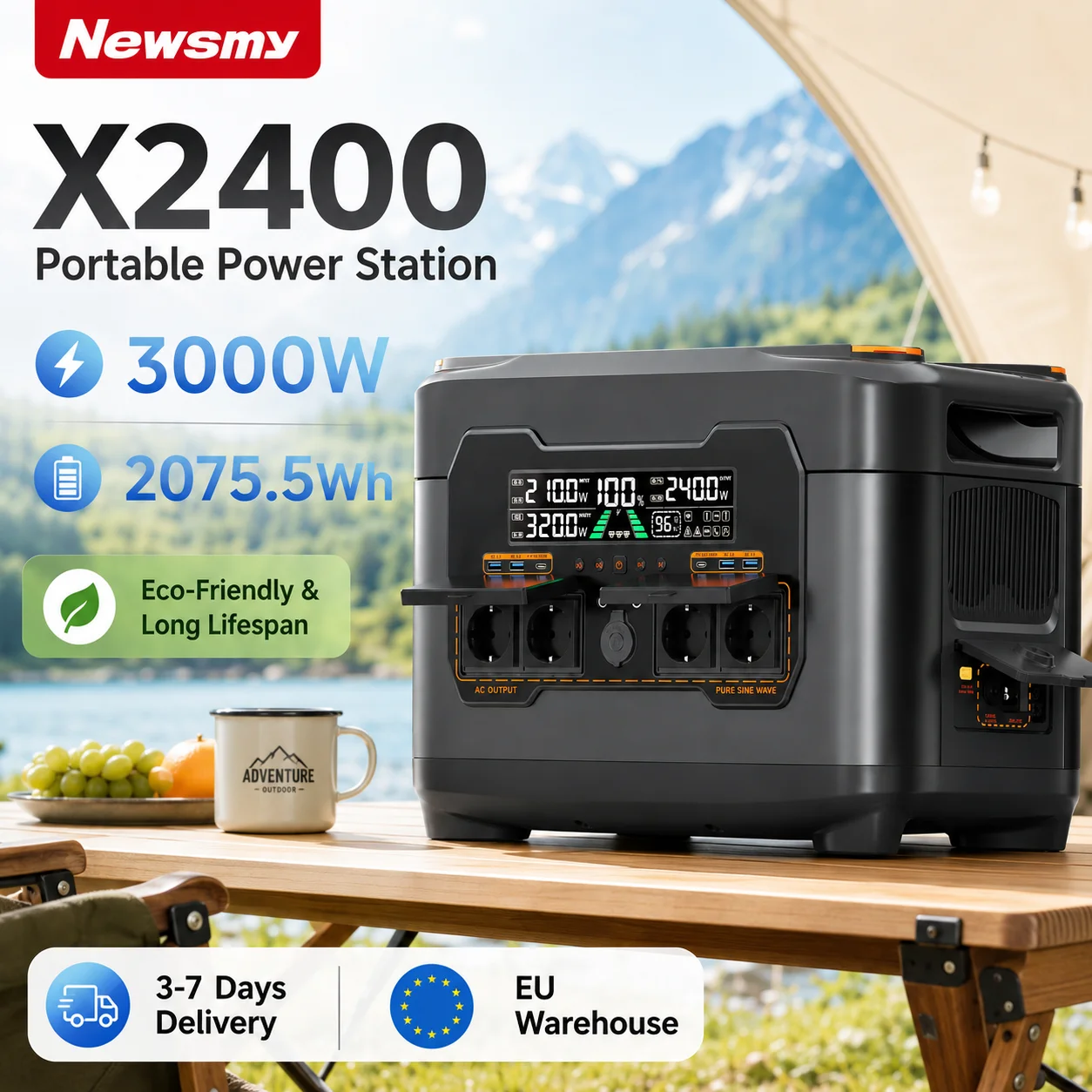 Newsmy X2400 3000W – Przenośna Stacja Zasilania 2047.5Wh z MPPT 1200W
