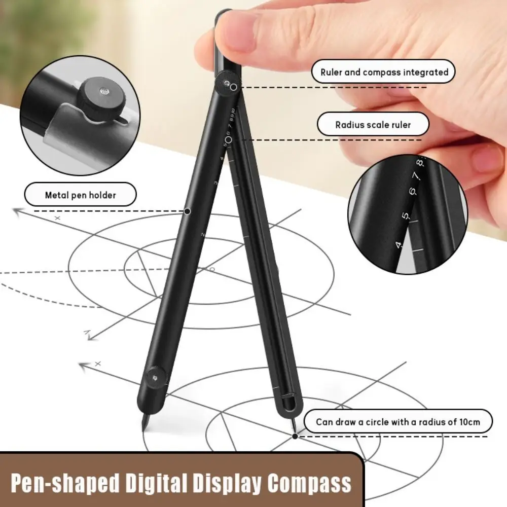 Thickened Metal Compass Digital Display Practical Ruler Compass Kit Mathematical Pen-shaped Circle Drawing Tool Gift