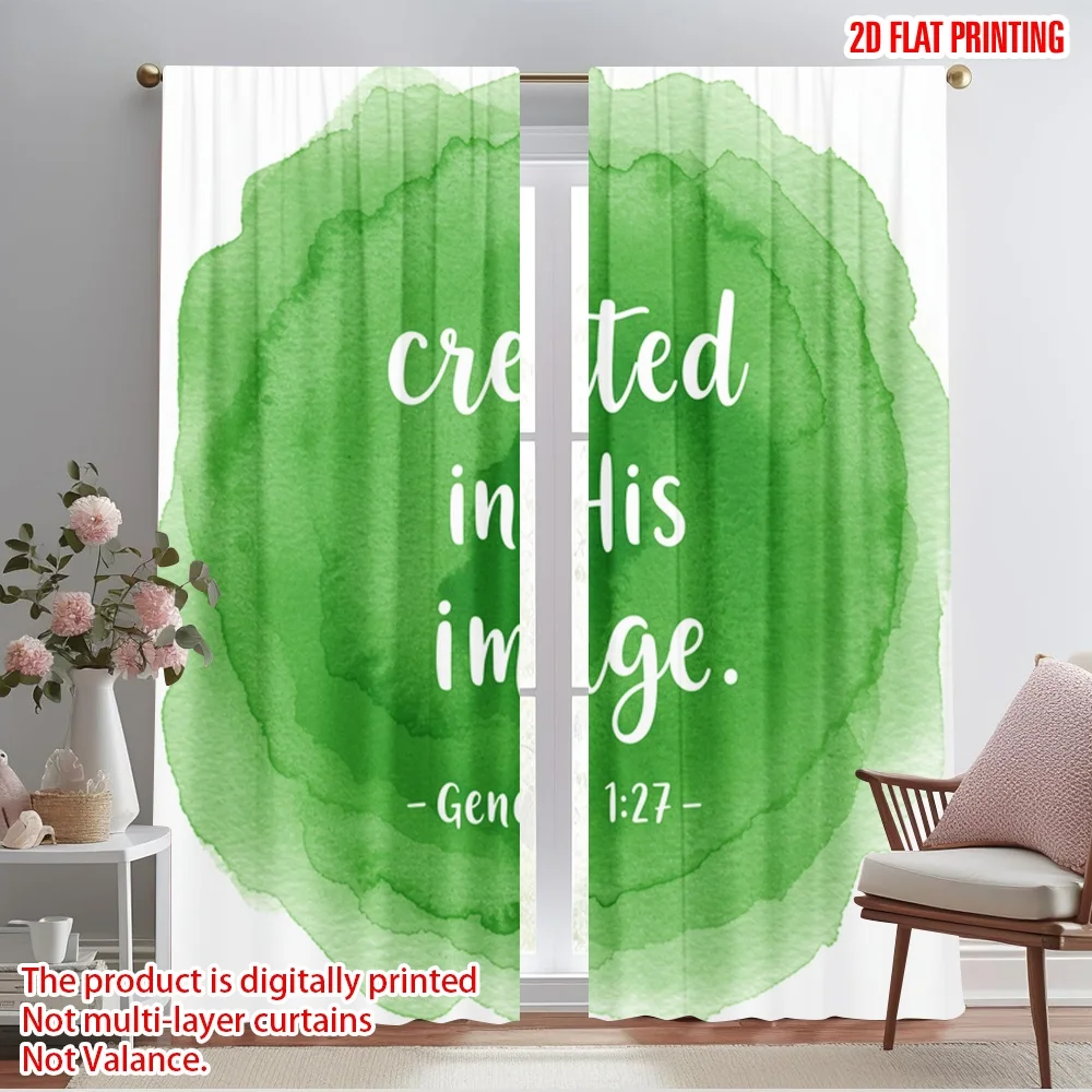 

2pcs 2D flat printing Window Curtains Created His Genesis Fabric Without Electricity Festive Wall Decor for Holiday Family