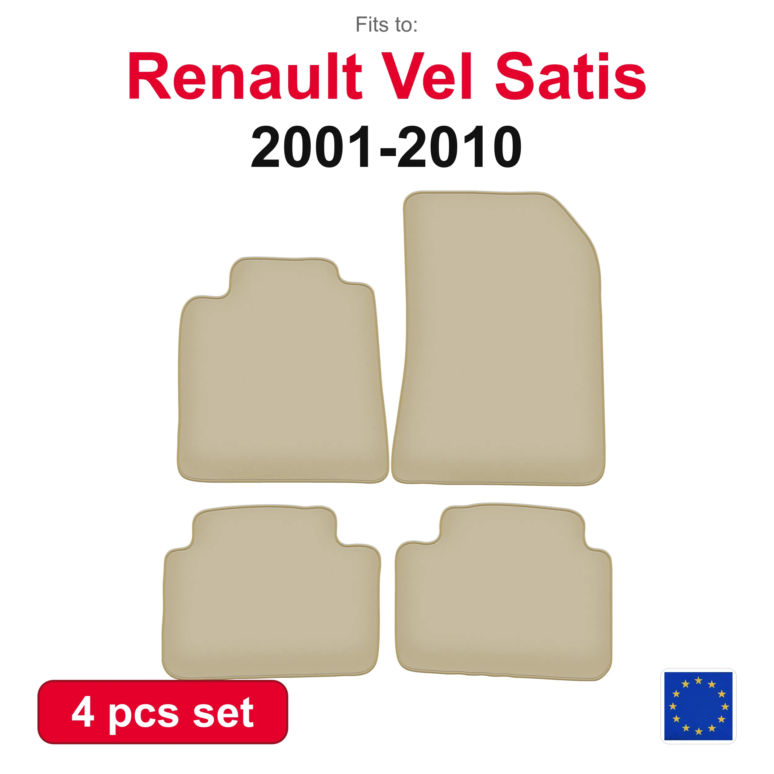 PREMIUM-Velours-Autofußmatten für Renault Vel Satis Liftback, Schrägheck (2001-2010) – beige, passgenau (4-teilig), passgenaues Autofußmatten-Set