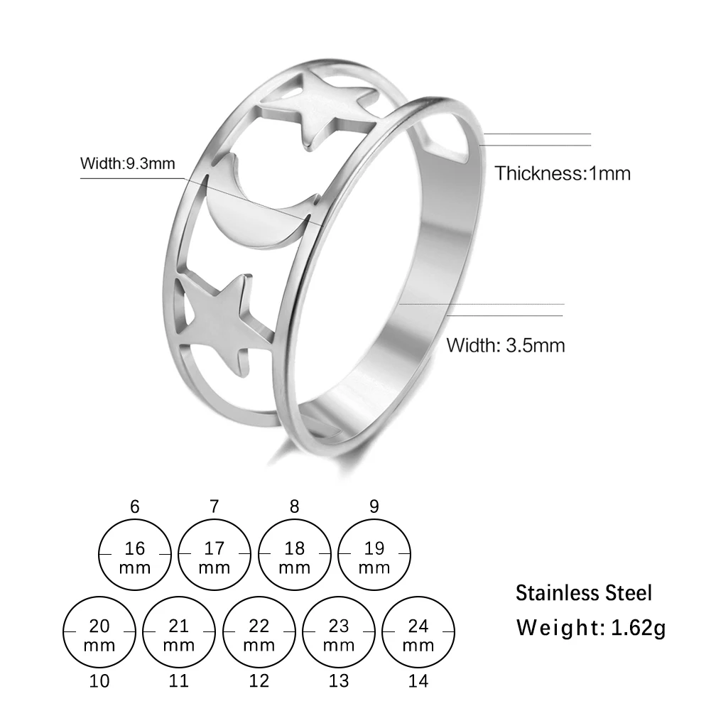 Kkjoy Fashion Simple Stainless Steel Gold Color Hollow Star Moon Finger Rings For Women Hot Selling Wedding Gift Wholesale image 6