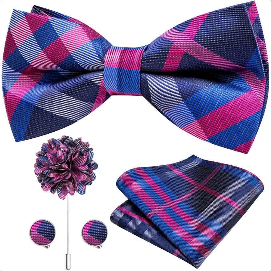 

Dubulle Bowtie for Men Paisley Floral Mens Pretied Bowtie and Lapel Pin Set Pocket Square Cufflinks Wedding