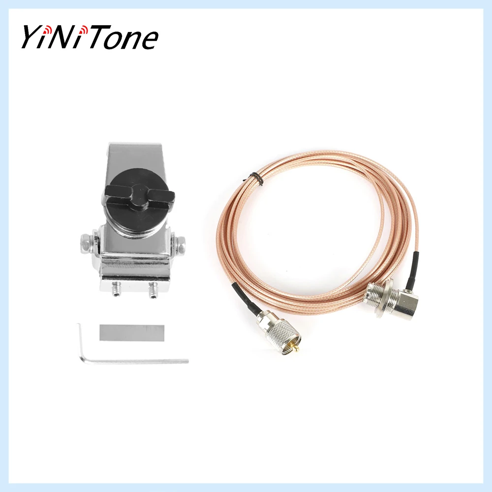 

RB-20 silver Mobile Car Radio Antenna Mount Bracket PL259 5M Extension Cable Kit For Kenwood Yaesu QYT Baojie KT-8900R TH-9800