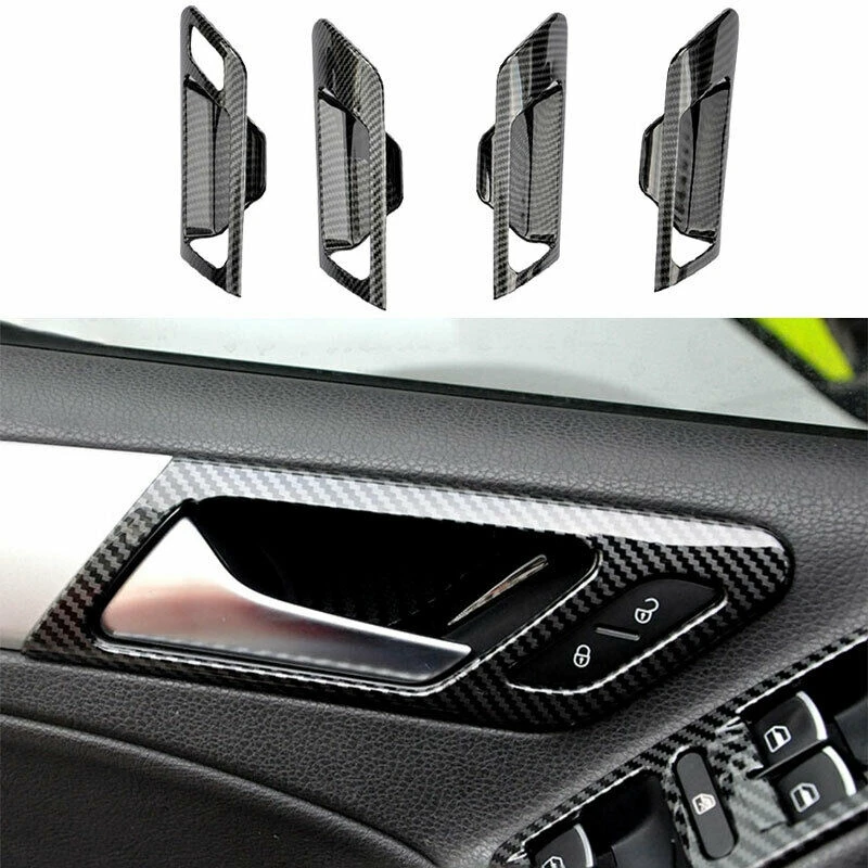 4Pcs Car Interior Door Handle Bowl Trim For Golf MK6 2010-2013 Carbon Fiber