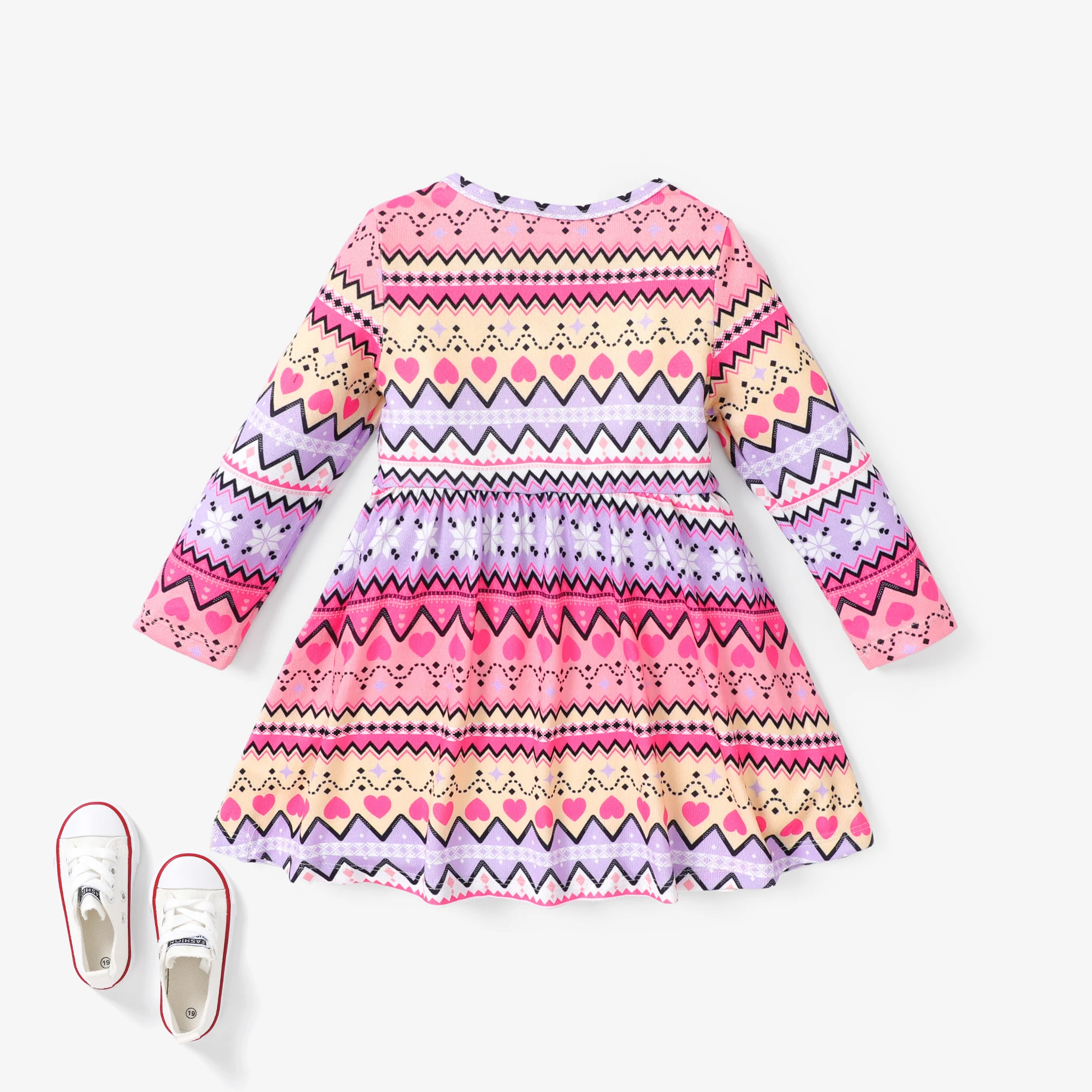 PatPat vestido de diseño de lazo con patrón geométrico 3D hipertáctil para niña pequeña