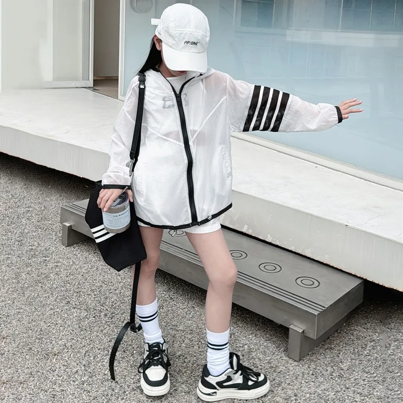 Hot Summer Girls Track Jacket Shorts Sets Outdoor Sun-Blocking Hooded Shirt Children Clothing Sets Kids Girls Windbreaker Outfit 5