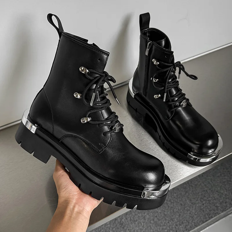 2025 تشيلسي أحذية للرجل عالية الجودة الأحذية الجلدية فستان الشرير الصخرة كاوبوي منصة التمهيد سميكة القاع دراجة نارية بوتاس حجم 38-46 #5