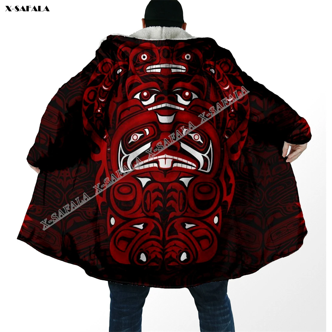 

Mexico Spirit Raven Bear Mato Native Eagle 3D Printed Overcoat Hooded Blanket Coat Robe Fleece Loose Men Female Cloak Windproof