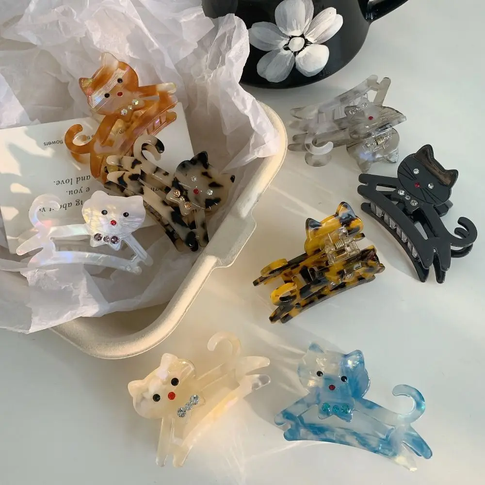 

Милая заколка-краб для волос из ацетатного волокна в стиле Y2K с мультяшными стразами, полая, в форме акулы, для повседневного использования