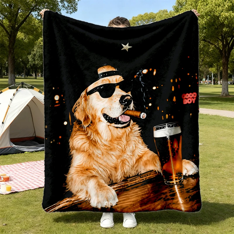 Golden Retriever Drinking Beer Graphic Flannel Blanket, Sarcastic Dog Meme Flannel Blanket, Golden Retriever Lovers Gift