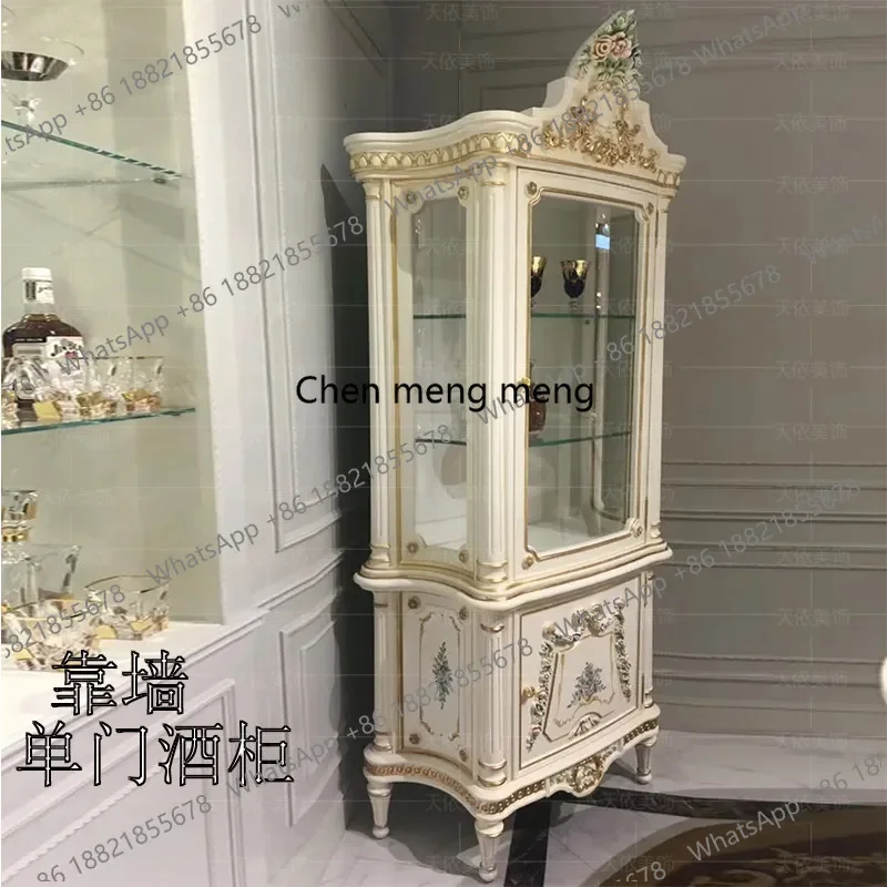 Discount European luxury painted court solid wood triangle wine cabinet French display cabinet villa living room display cabinet