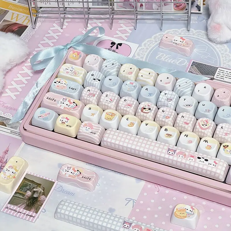 Kawaii Sanrio Pbt Keycaps, Moa Height 128 Keys Full Set 5-Side Heat Sublimation Keycaps Fit 60% Tkl Full Size Mechanical Keyboar view 6