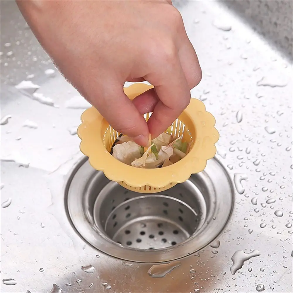Practical PP Sink Drain Strainer Flower Shape Cylindrical Handle Hole Filter Hair Catchers Bathtub