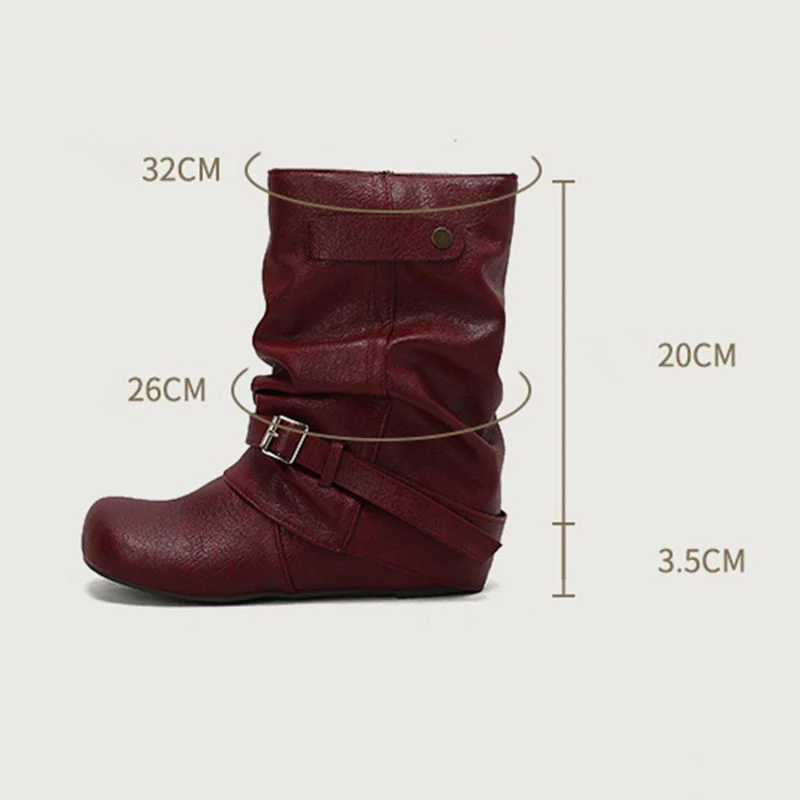 

REAVE CAT 2025 Women's Mid Calf Round Toe Boots 5cm increased Heel Slip On Buckle in Large Size 48 49 50 Coffe Green