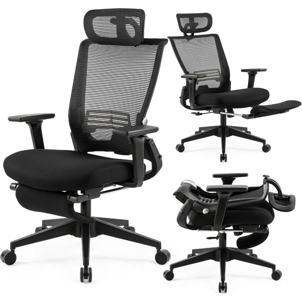 

Office Chair, w/ Foot Rest, Ergonomic Office Chair w/ Adjustable Lumbar Support, Headrest, Armrest, Space Saving Office Chair