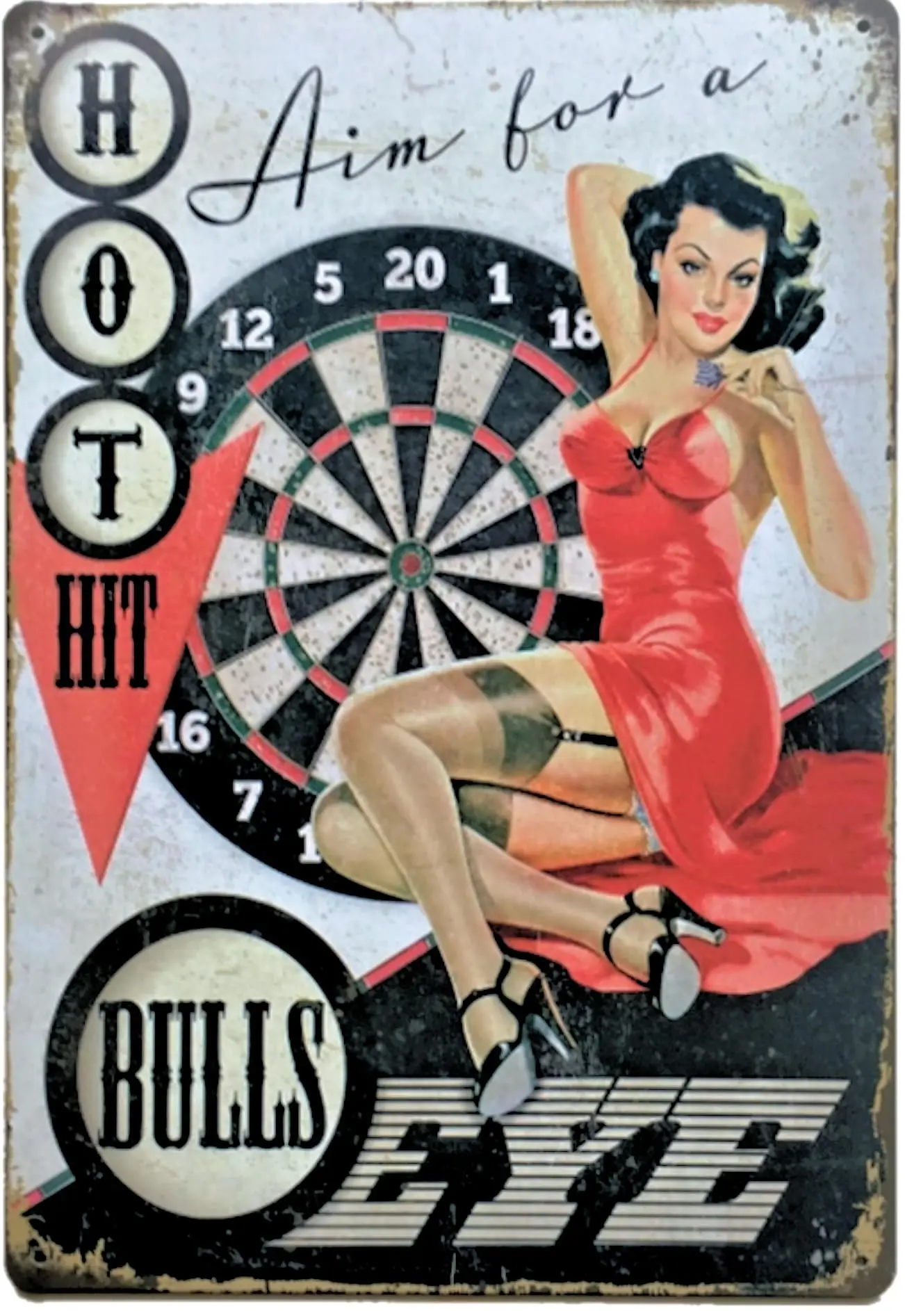 AshBro Vintage Tin Signs Bulls Eye Vintage Bar Decoration Aim for an old signs Bullseye Metal sign Perfect Bar Signs and Beer ac