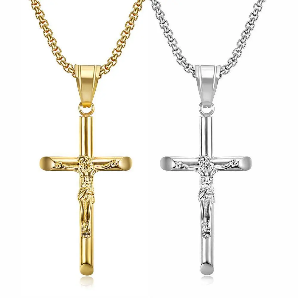 Stainless Steel Titanium God Jesus Cross Hip Hop Pendant Collar Chains Necklace for Men Women Boyfriends Gift Jewelry