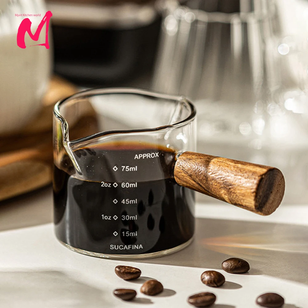 Taza Medidora de Vidrio Resistente al Calor de 75 ml, Jarra de Leche de Boca Simple/Doble, Accesorios para Café, Taza Medidora Transparente para Cocina