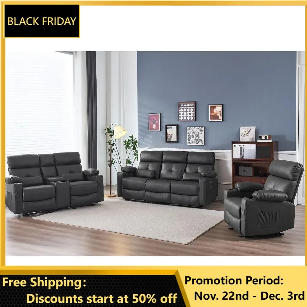 Recliner Sofa Sets for Living Room, 3 Pieces Recliner Furniture Sofa Set, Power Recliner Sofa Set for Living Room Furniture Set