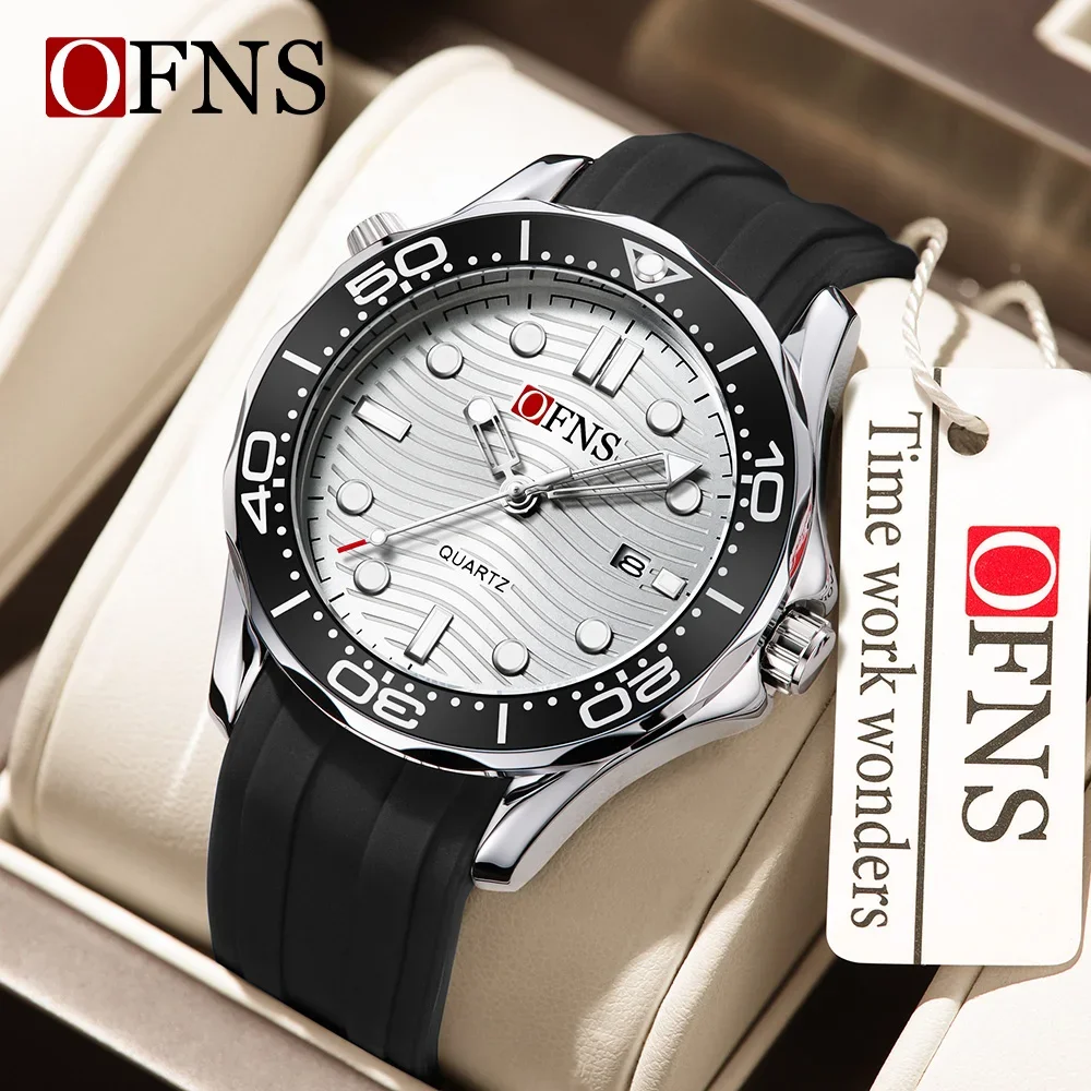 Fashion Ofns Top Brand 7102 New Men Sports Waterproof Luminous Calendar Trend Steel Strip Men's Rotatable bezel Quartz Watches