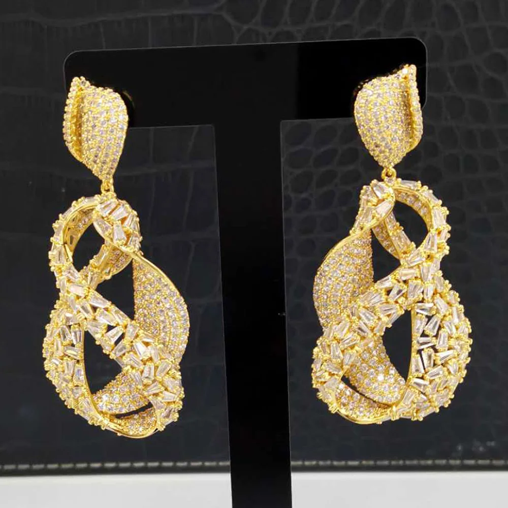 

Missvikki New Luxury Romantic Bow Drop Earrings Shiny Cubic Zircon Fashion Earrings For Women Bridal Wedding Party Accessories